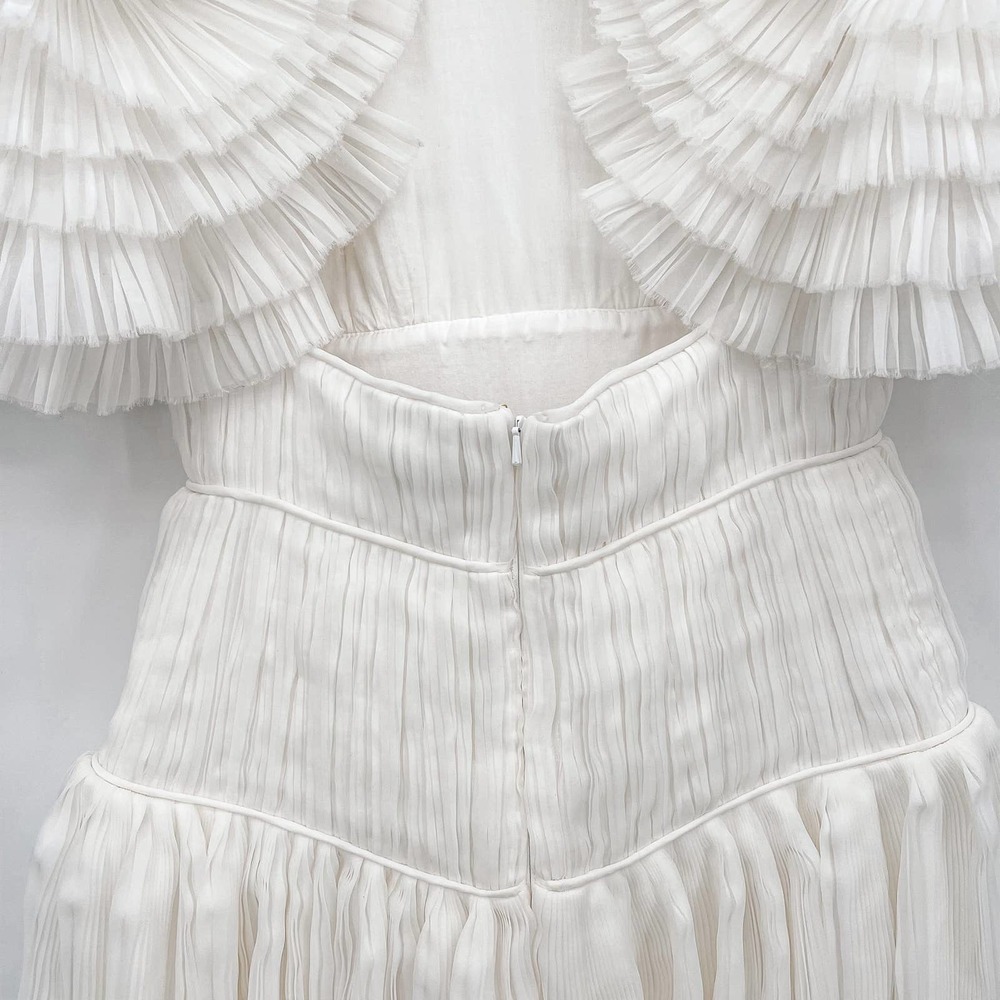 Aje. Dress Gown Expressive Pleated Maxi Dress Wedding Bride Puff Sleeve White 4 - Picture 10 of 14